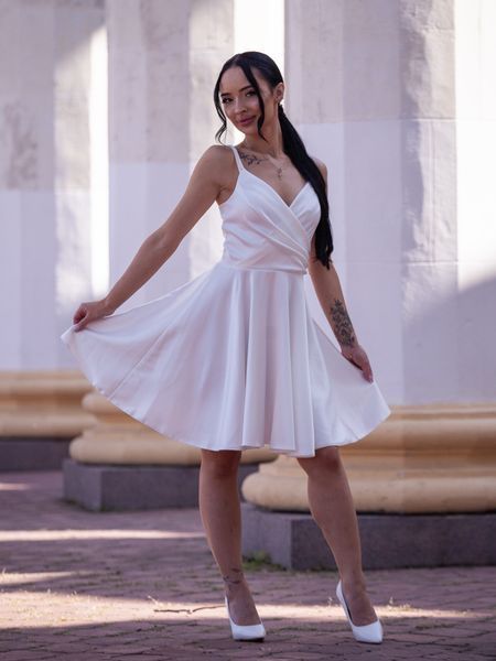 White Women's Satin Cocktail Strap Dress (S, white)