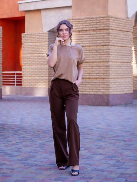 Women's silk light brown T-shirt (M, brown)