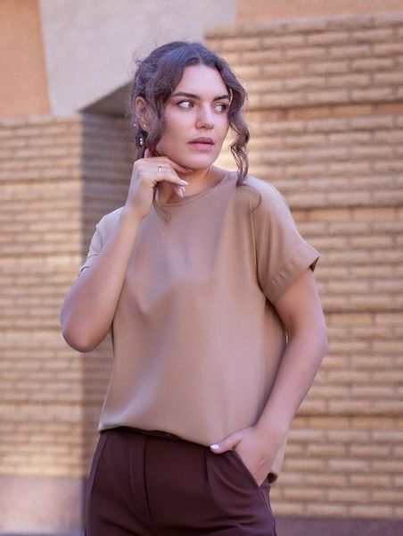 Women's silk light brown T-shirt (M, brown)