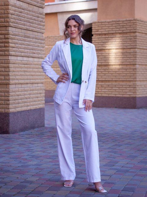 Women's 2-piece linen suit in white (S/M, white)